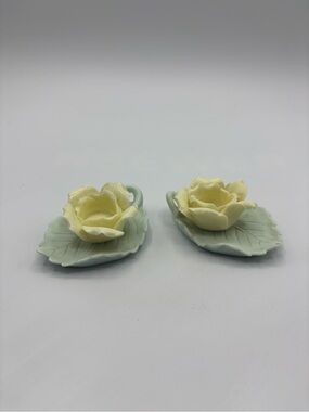 Vintage Mini Rose leaf CANDLE HOLDER Ardalt Japan Set Of Two